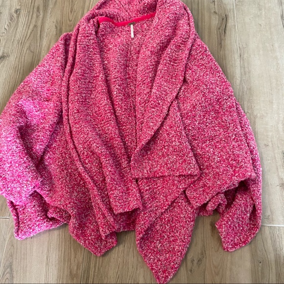 Free People BFF Boucle Knit Shawl Cardigan Pink S - Picture 4 of 6